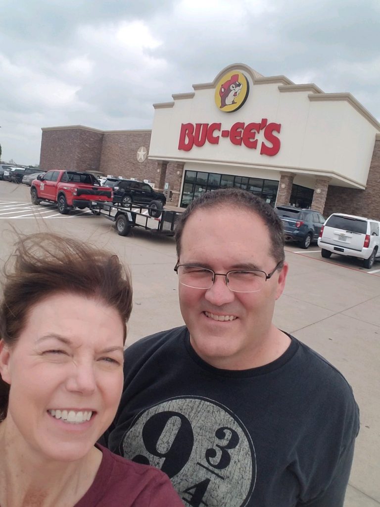 Aggie family members stopping at Buc-ee’s during a Texas road trip